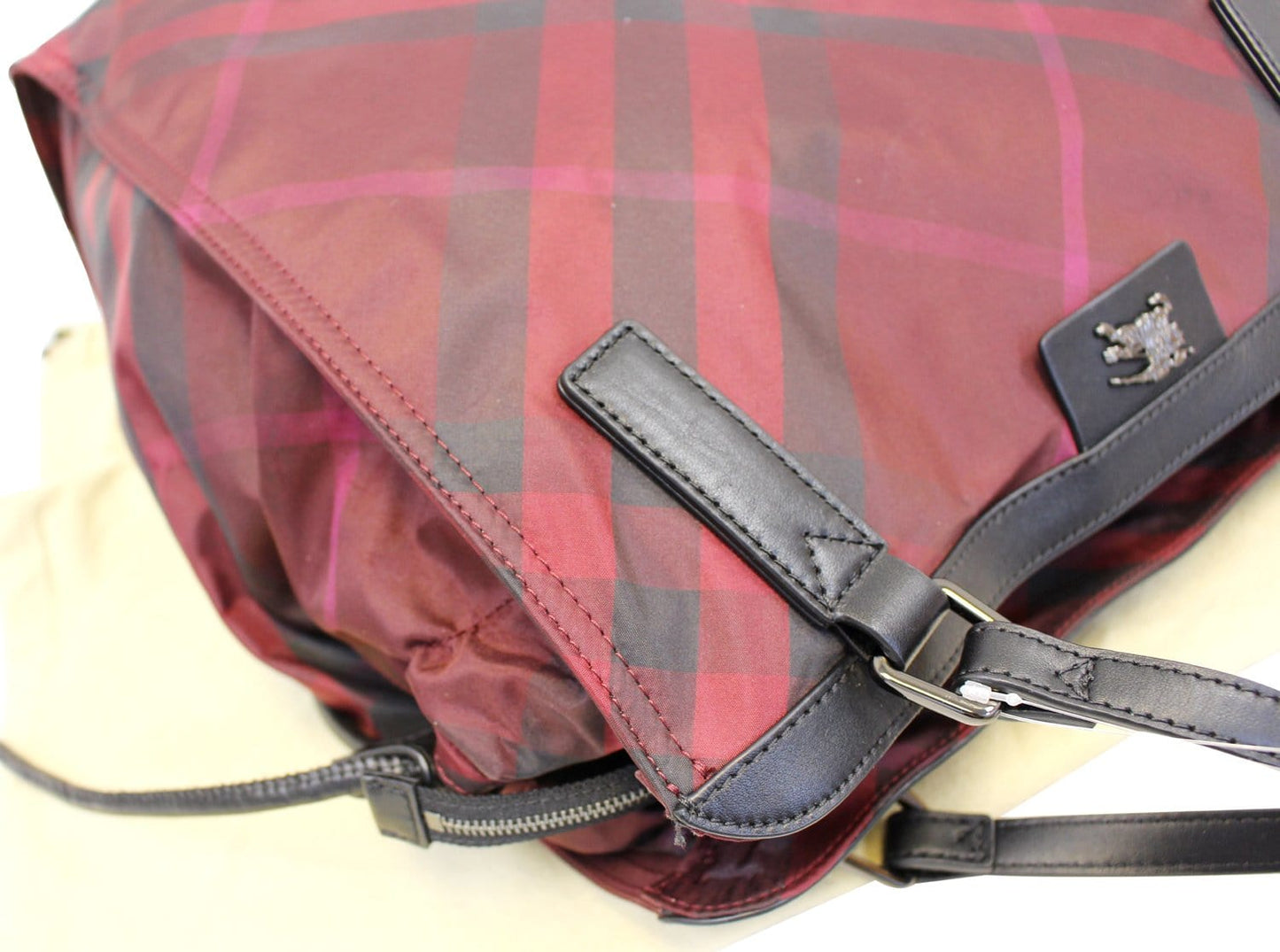Burberry Buckleigh Packable Burgundy Nylon/Leather Tote  Shoulder Bag