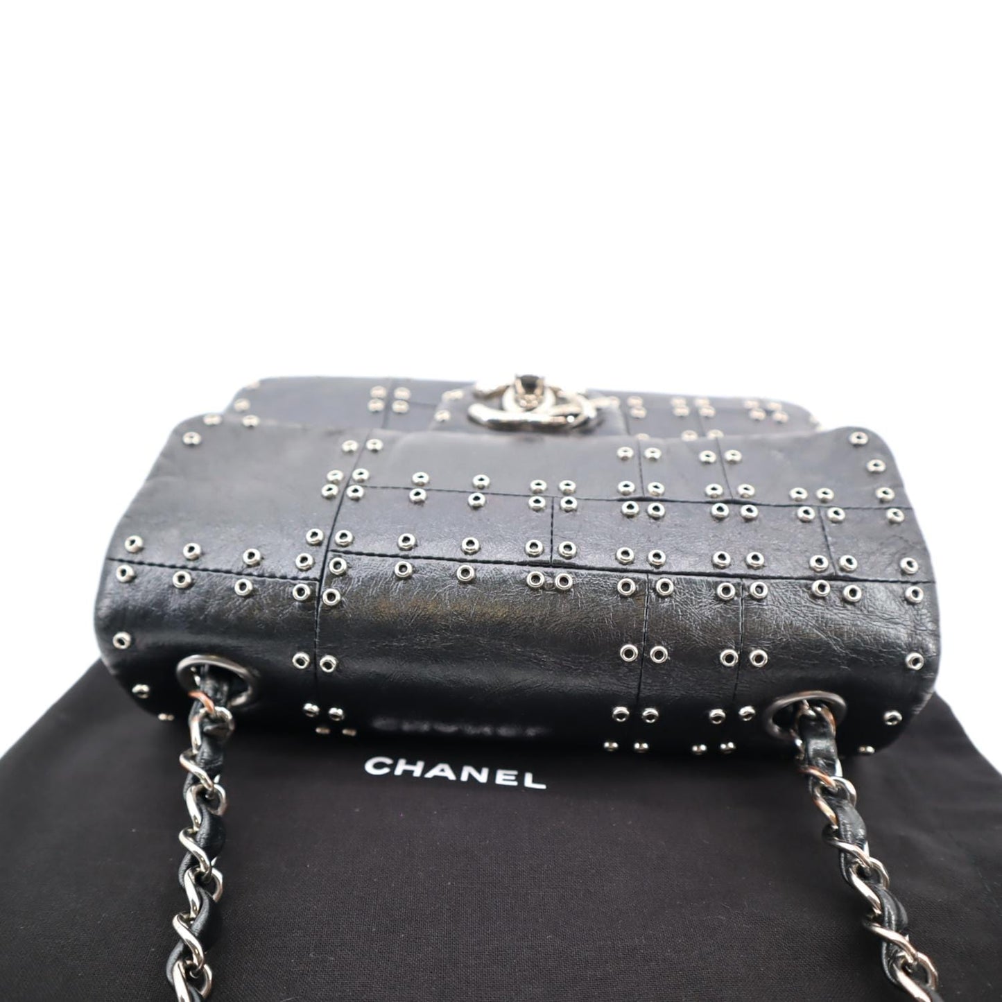 CHANEL Airlines Grommet Studded Leather Shoulder Bag Black