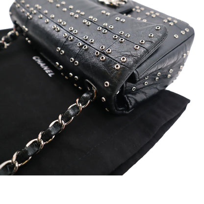CHANEL Airlines Grommet Studded Leather Shoulder Bag Black