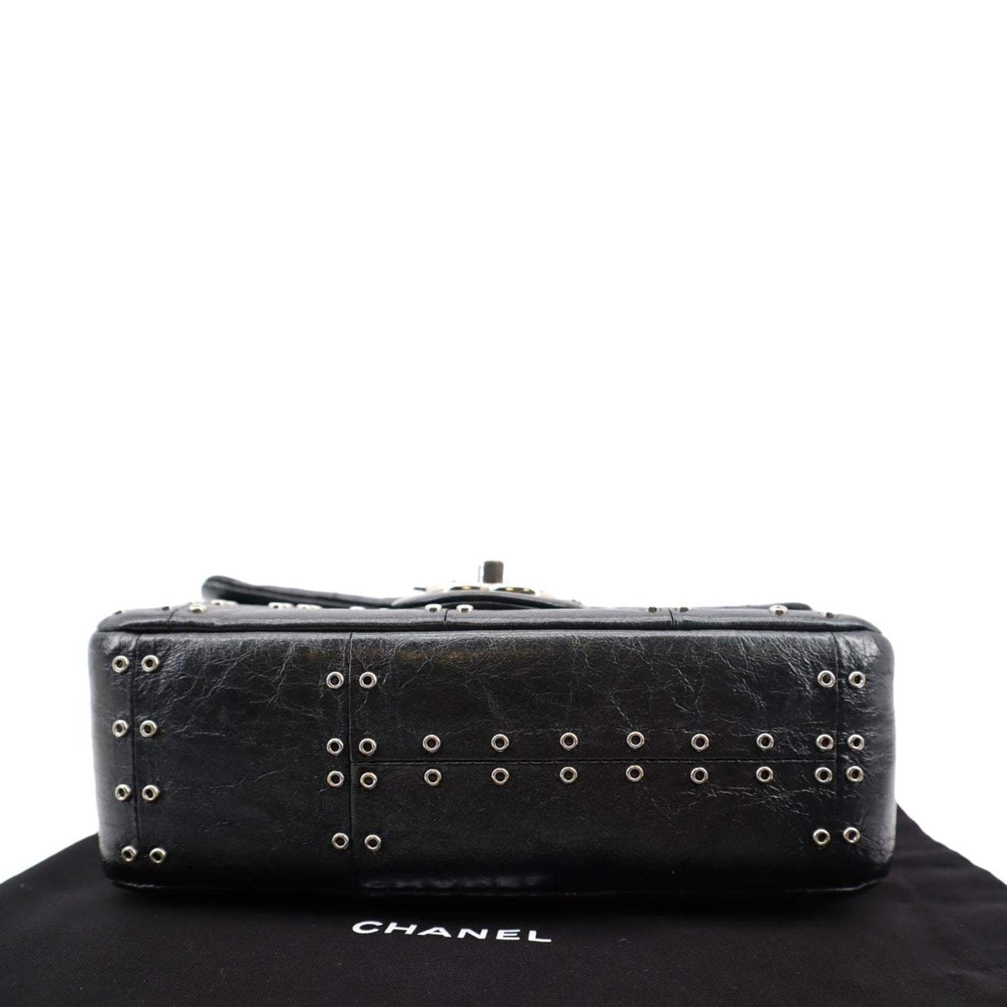 CHANEL Airlines Grommet Studded Leather Shoulder Bag Black