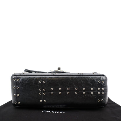 CHANEL Airlines Grommet Studded Leather Shoulder Bag Black