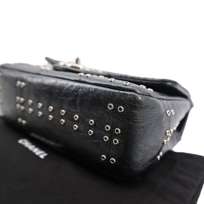 CHANEL Airlines Grommet Studded Leather Shoulder Bag Black