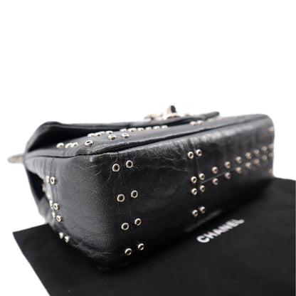 CHANEL Airlines Grommet Studded Leather Shoulder Bag Black