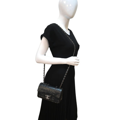 CHANEL Airlines Grommet Studded Leather Shoulder Bag Black