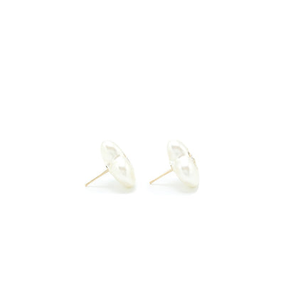 Chanel Heart Pearl Earrings With Crystals Light Gold