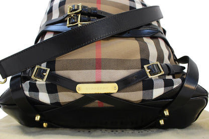 BURBERRY Bag - BURBERRY Nova Check Black Canvas Bridle Hobo Bag
