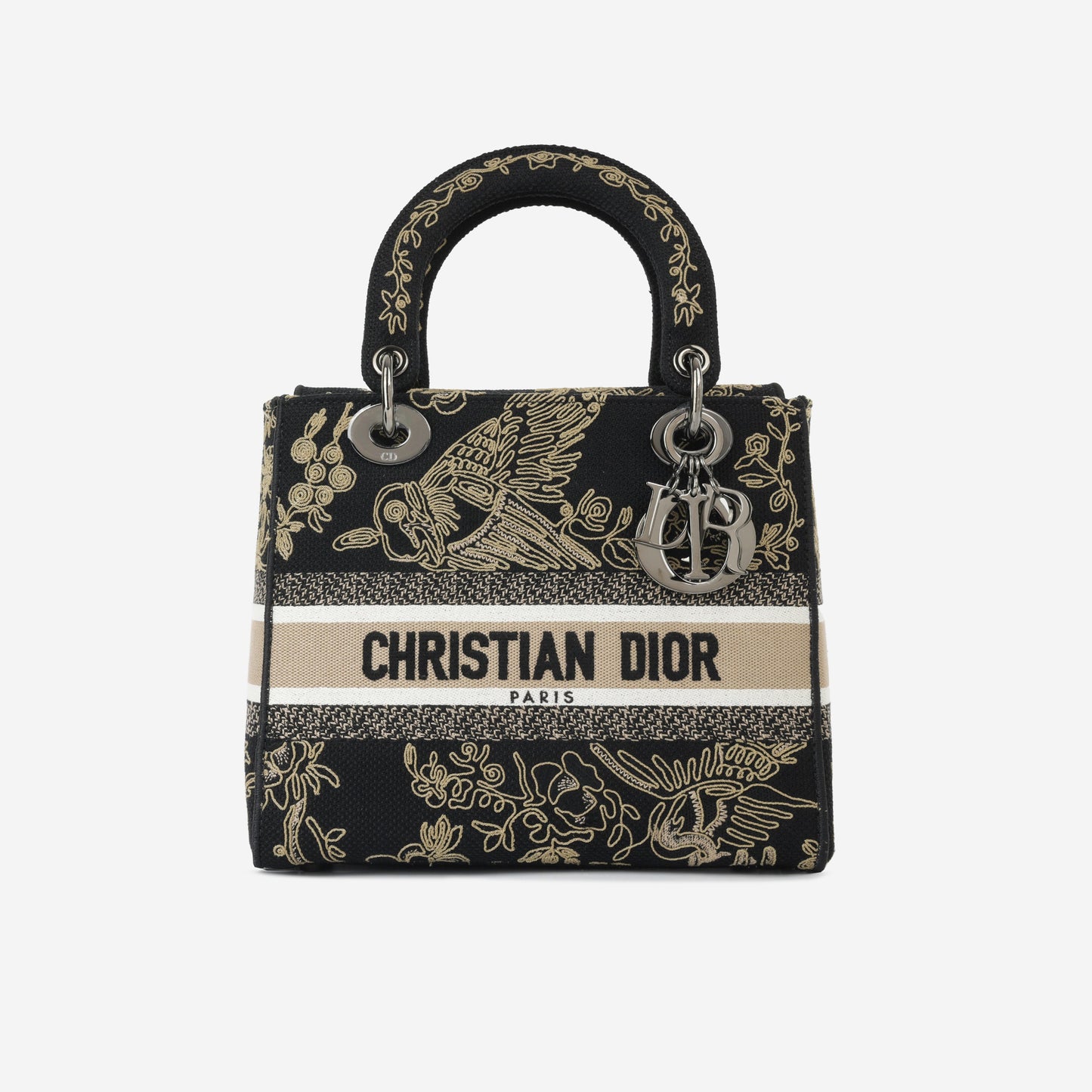 Christian Dior Medium Lady D-Lite - Black Embroidered Toile