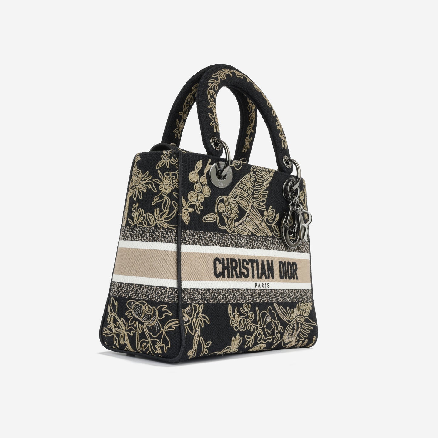 Christian Dior Medium Lady D-Lite - Black Embroidered Toile