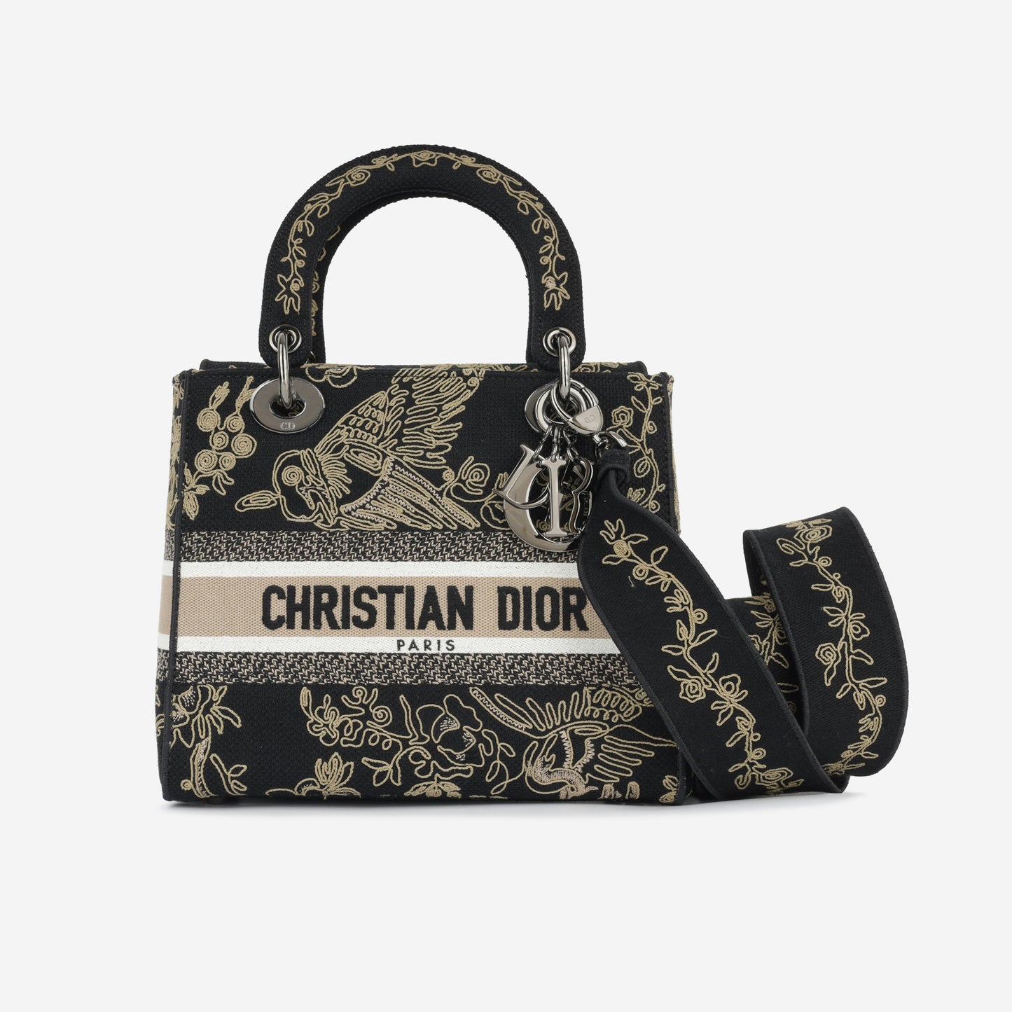 Christian Dior Medium Lady D-Lite - Black Embroidered Toile