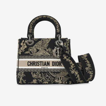Christian Dior Medium Lady D-Lite - Black Embroidered Toile