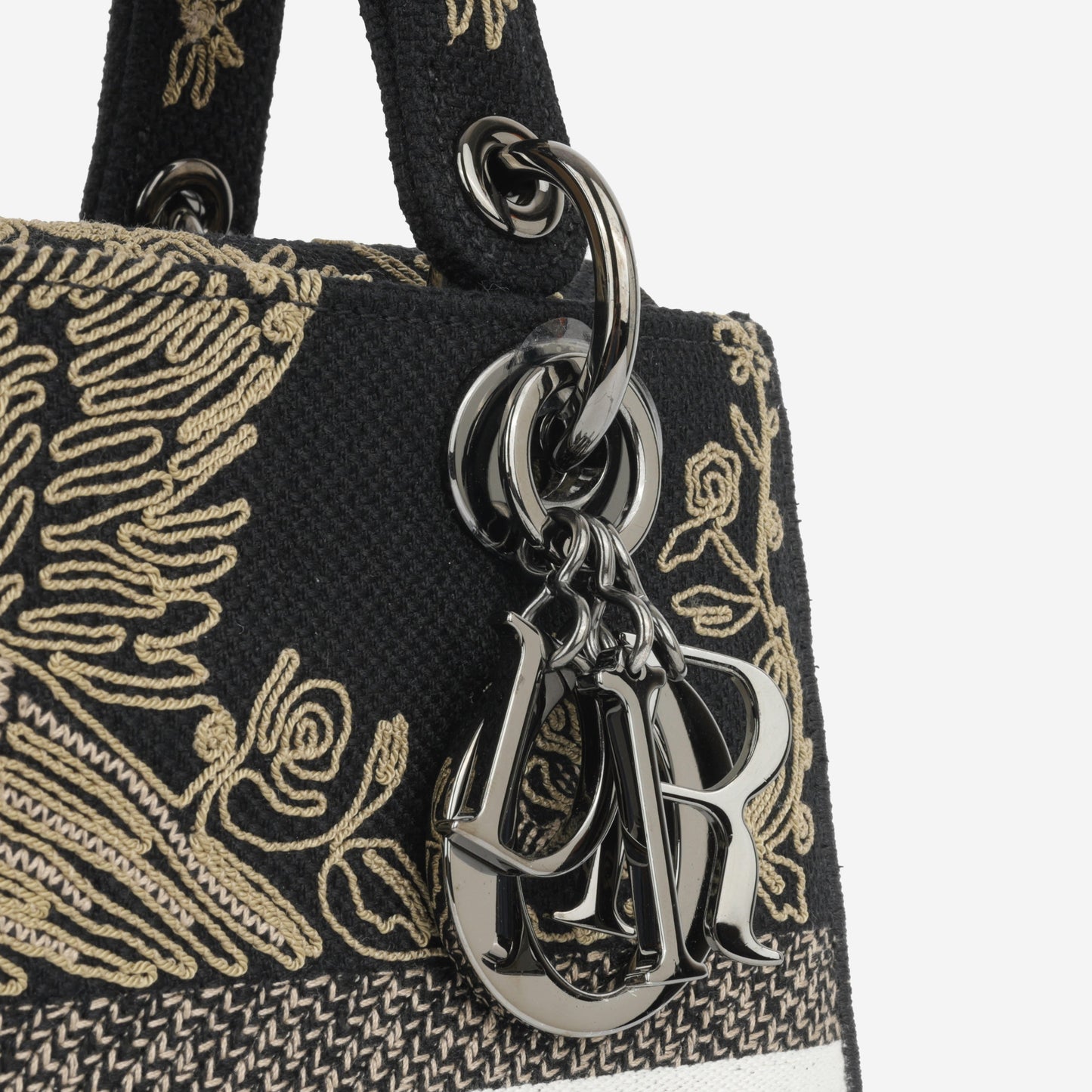 Christian Dior Medium Lady D-Lite - Black Embroidered Toile