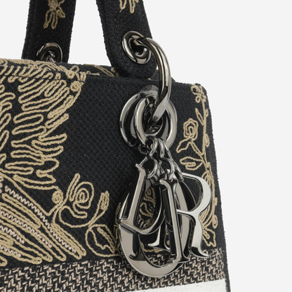 Christian Dior Medium Lady D-Lite - Black Embroidered Toile