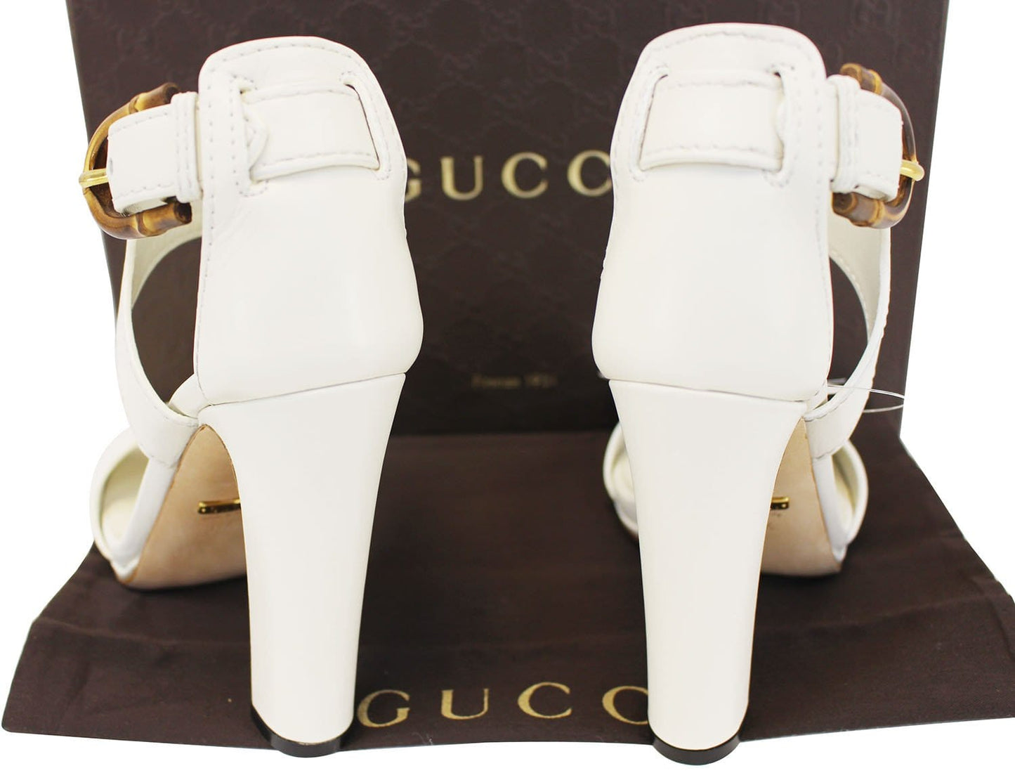 GUCCI Lifford Leather Off White Platform Sandal Bamboo Buckle 338712