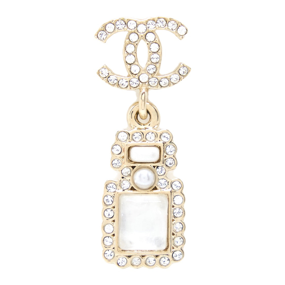 Chanel Crystal And Stud CC Perfume Drop Earring L