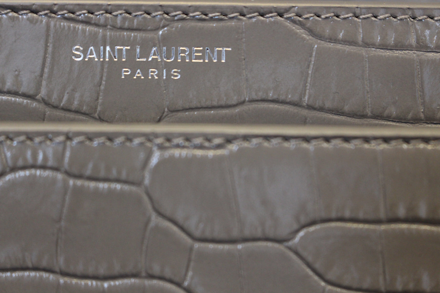 SAINT LAURENT Sunset Medium Crocodile Embossed Leather Crossbody Bag