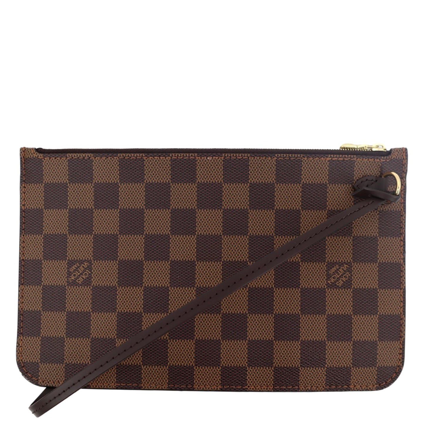 LOUIS VUITTON Neverfull Damier Ebene Pochette Wristlet Pouch Brown