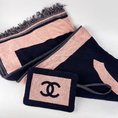 Chanel Logo Beach Bag Set with Towel and Pouch