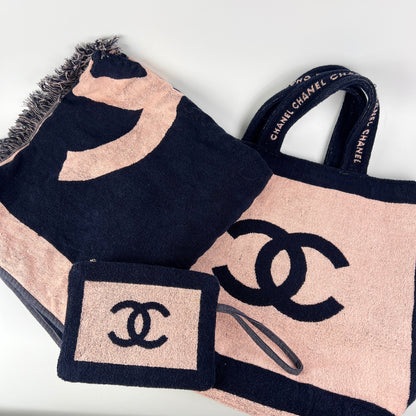 Chanel Logo Beach Bag Set with Towel and Pouch
