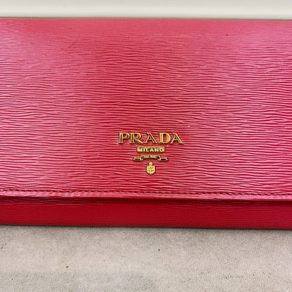 prada saffiano pink leather flap wallet