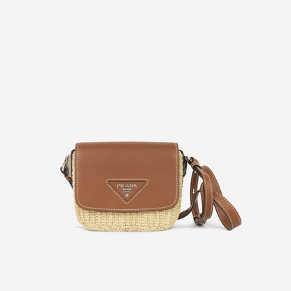 Prada Triangle Logo Plaque Flap - Raffia