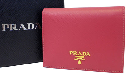 PRADA Saffiano Bi-Fold Card Wallet Red