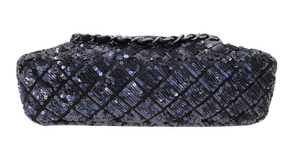 CHANEL Navy Blue/Dark Grey Sequin Flap Shoulder Bag Limited Edition