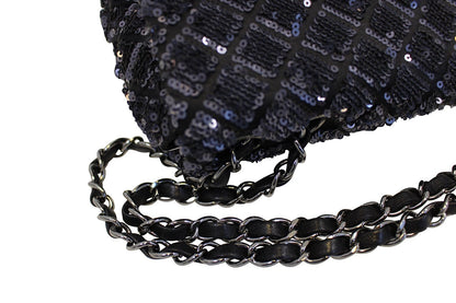 CHANEL Navy Blue/Dark Grey Sequin Flap Shoulder Bag Limited Edition