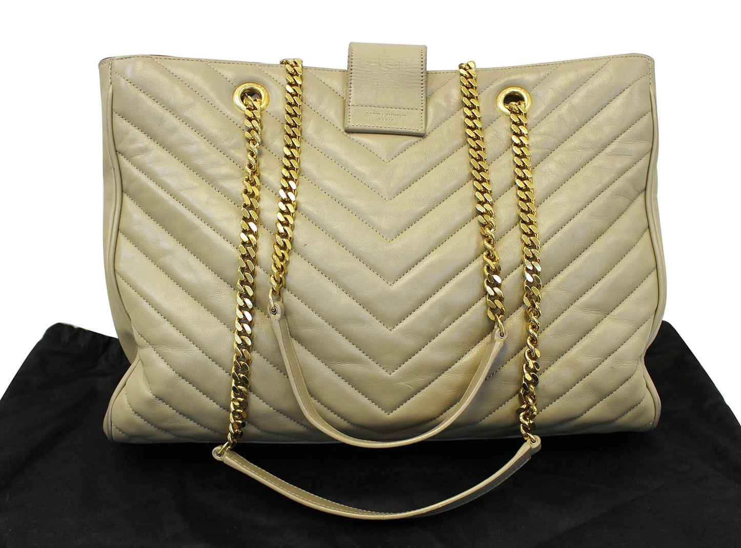 YVES SAINT LAURENT Matelasse Chevron Monogram Shopper Beige Bag - Final Call