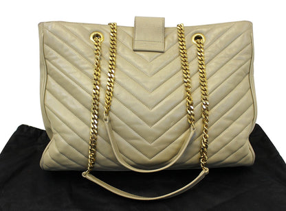 YVES SAINT LAURENT Matelasse Chevron Monogram Shopper Beige Bag - Final Call