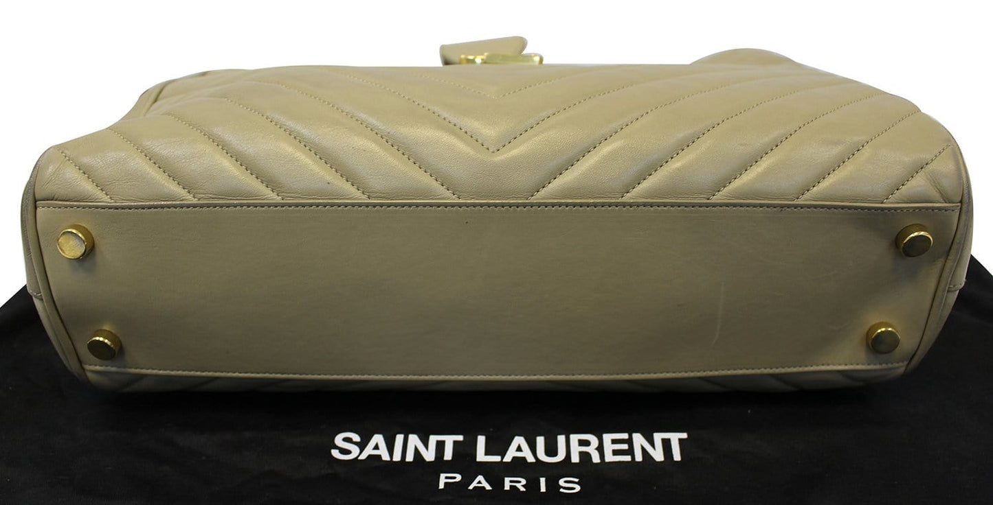 YVES SAINT LAURENT Matelasse Chevron Monogram Shopper Beige Bag - Final Call