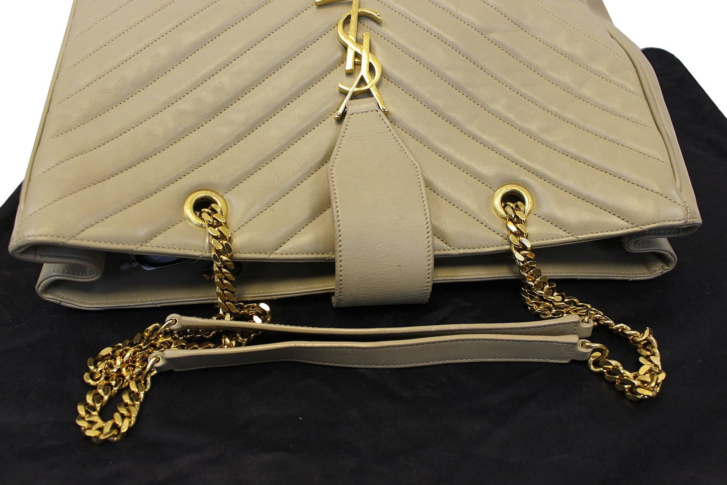 YVES SAINT LAURENT Matelasse Chevron Monogram Shopper Beige Bag - Final Call