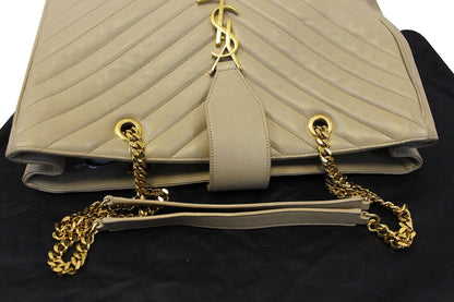 YVES SAINT LAURENT Matelasse Chevron Monogram Shopper Beige Bag - Final Call