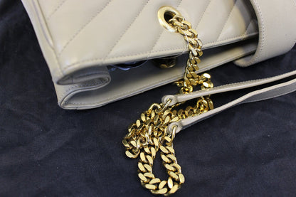 YVES SAINT LAURENT Matelasse Chevron Monogram Shopper Beige Bag - Final Call