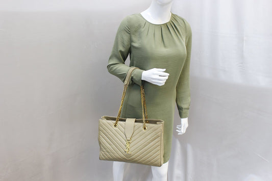 YVES SAINT LAURENT Matelasse Chevron Monogram Shopper Beige Bag - Final Call