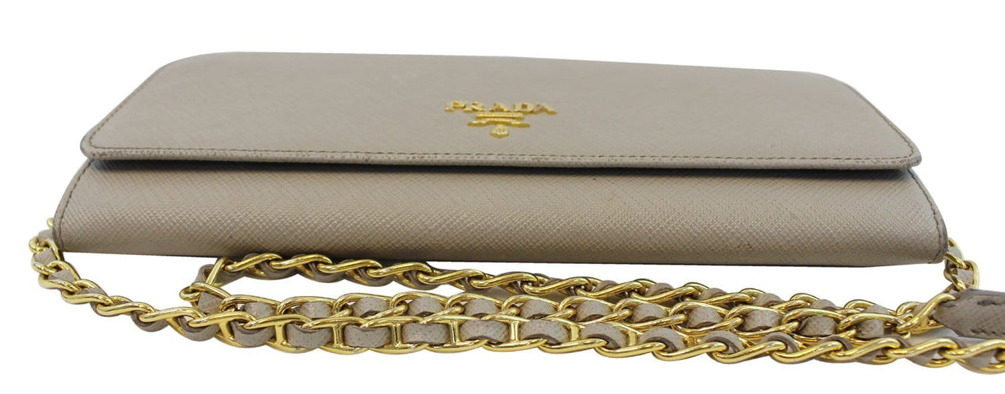 PRADA Marmo Saffiano Metal Leather Chain Clutch Bag