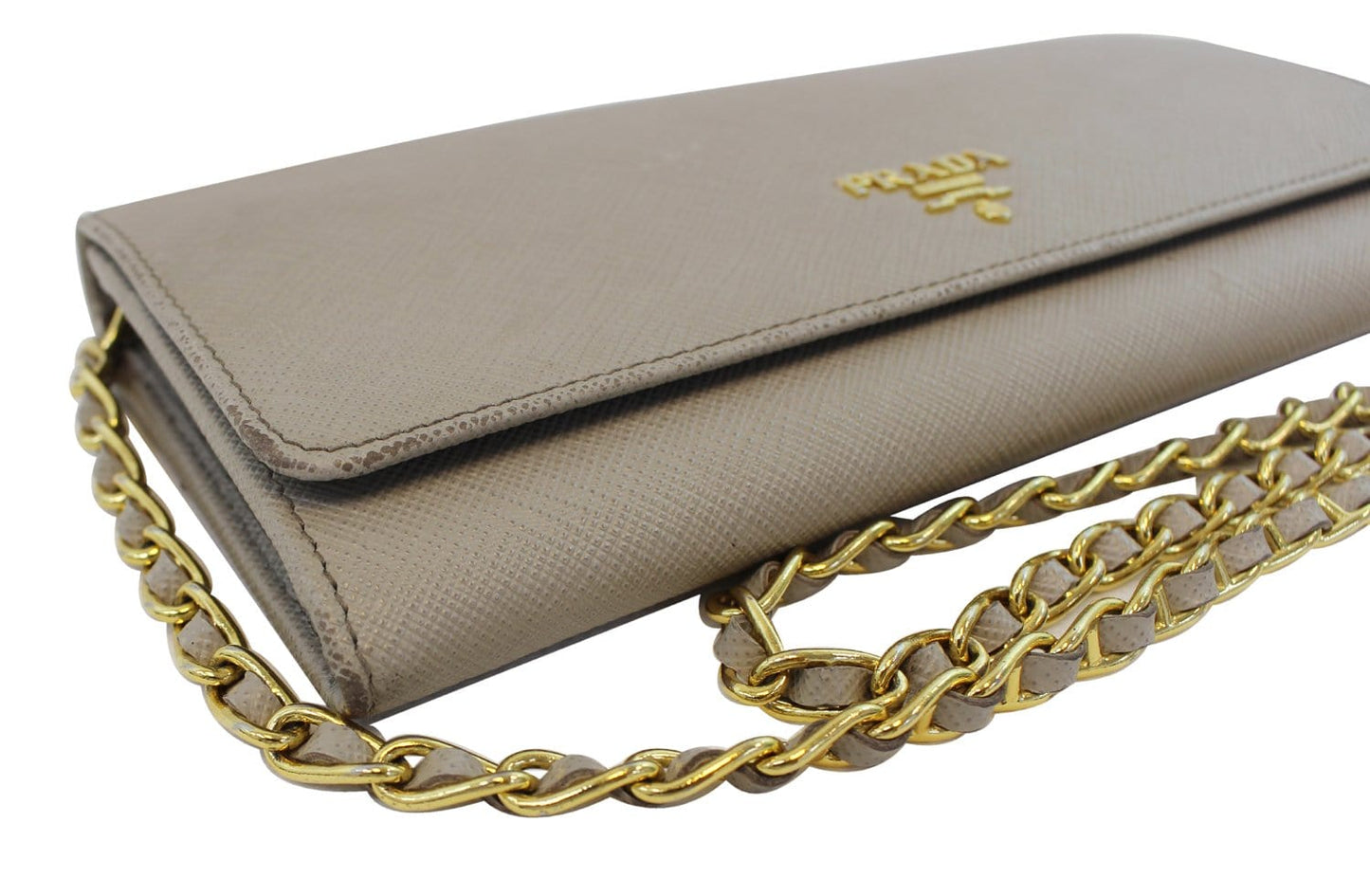 PRADA Marmo Saffiano Metal Leather Chain Clutch Bag