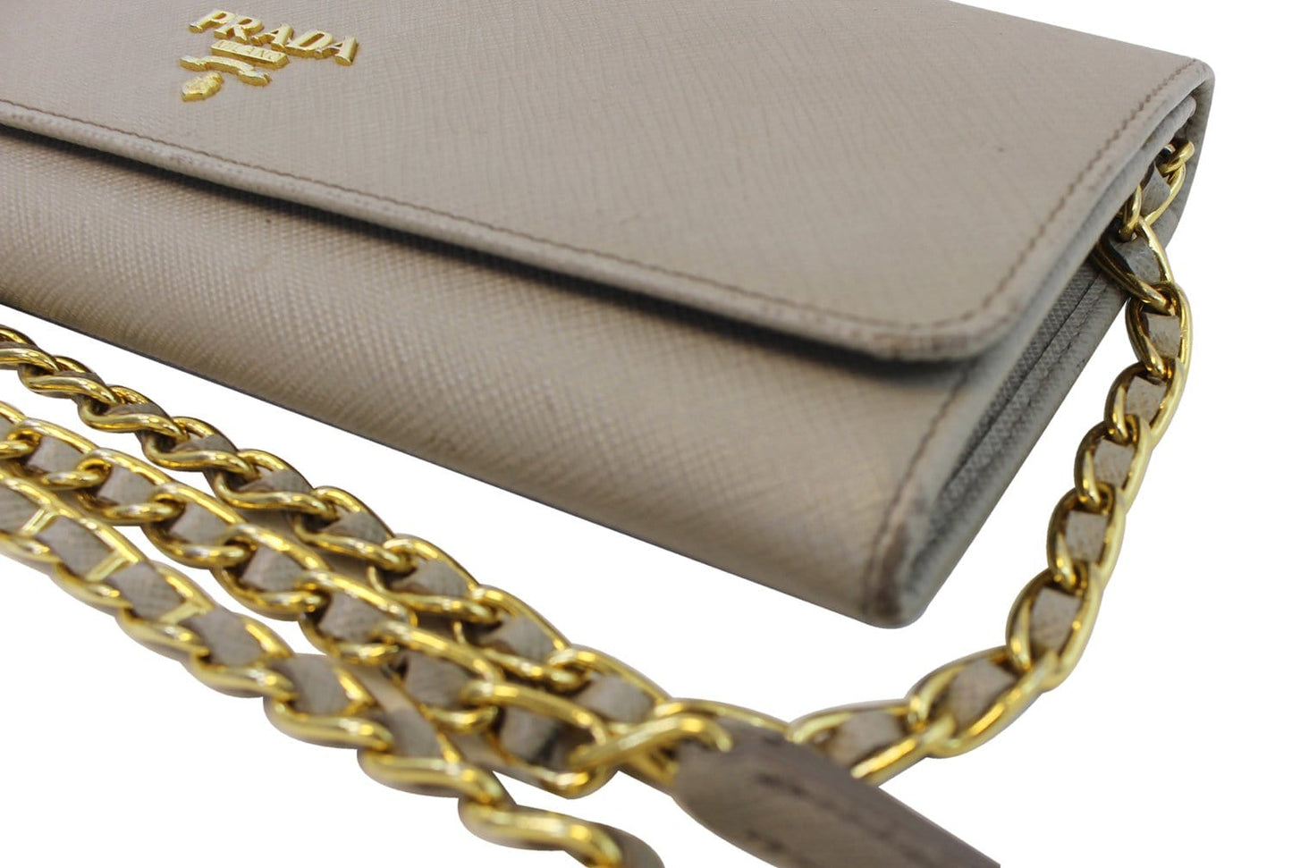 PRADA Marmo Saffiano Metal Leather Chain Clutch Bag