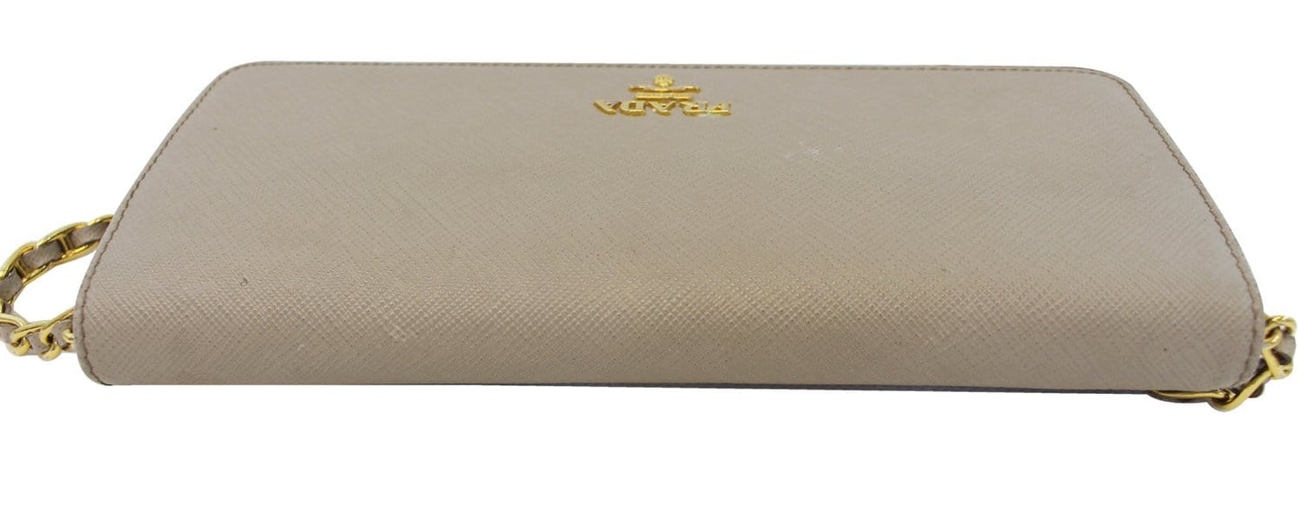 PRADA Marmo Saffiano Metal Leather Chain Clutch Bag