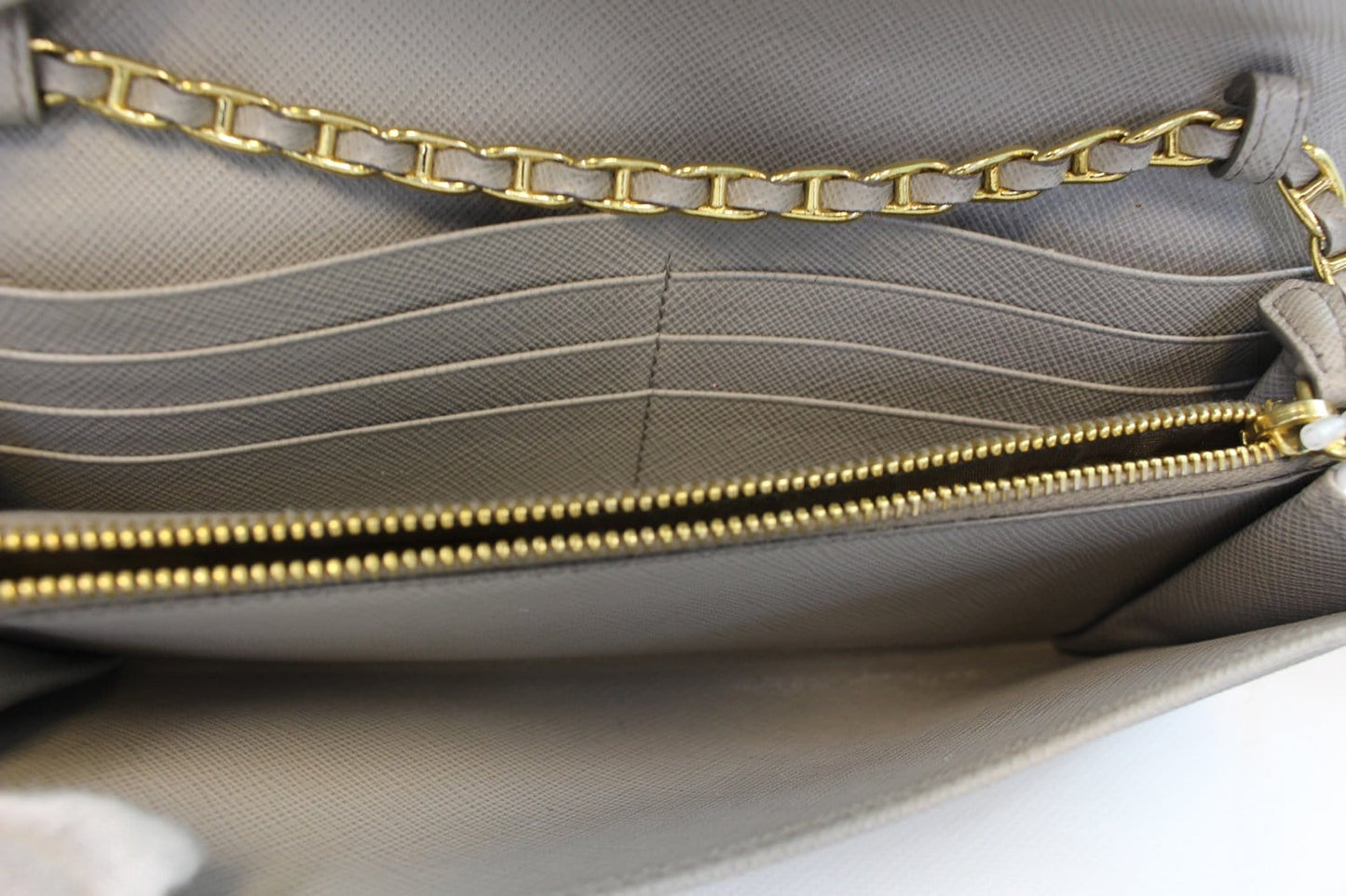 PRADA Marmo Saffiano Metal Leather Chain Clutch Bag