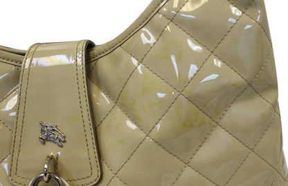 BURBERRY Quilted Patent Leather Brooke Hobo Handbag