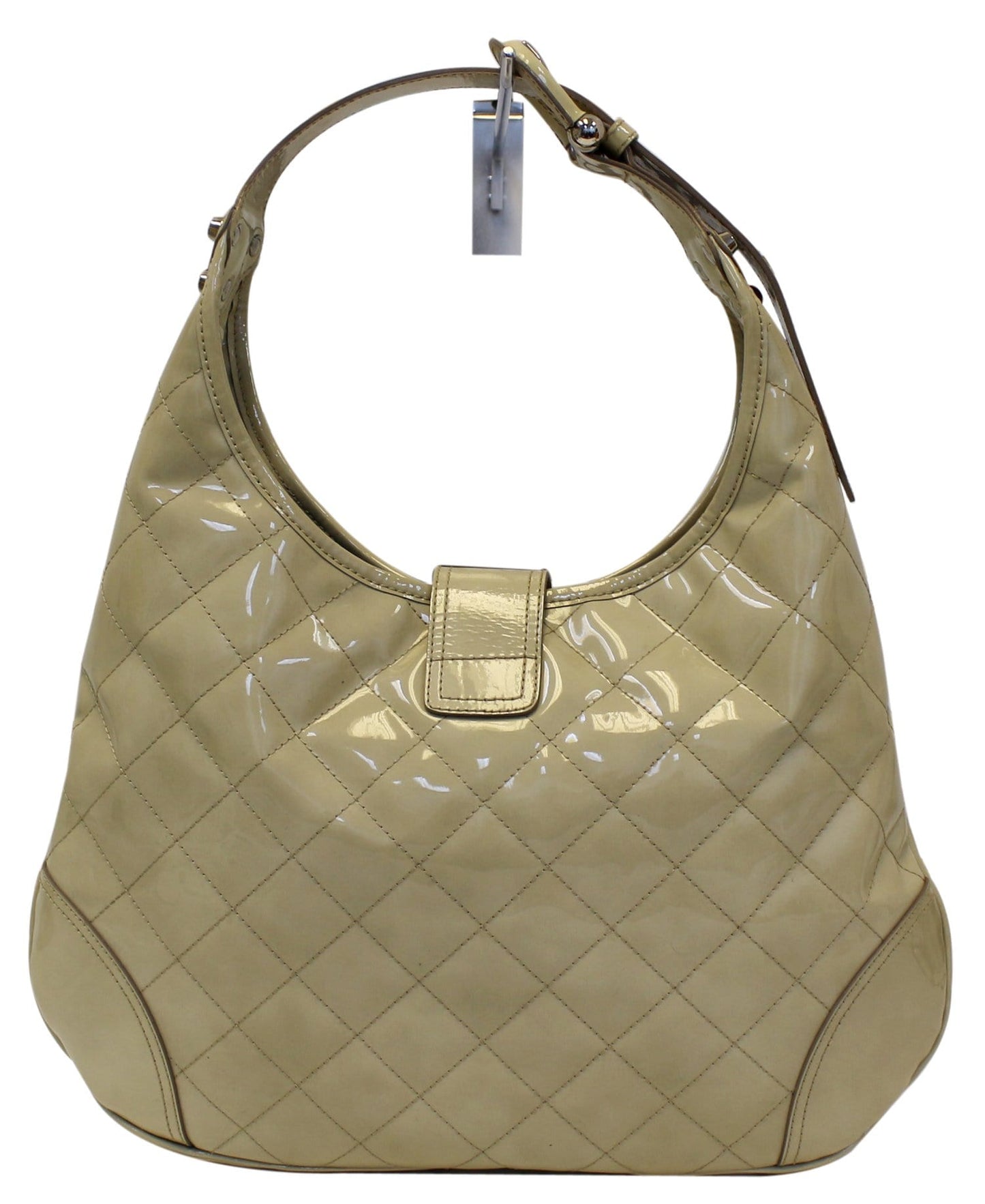 BURBERRY Quilted Patent Leather Brooke Hobo Handbag