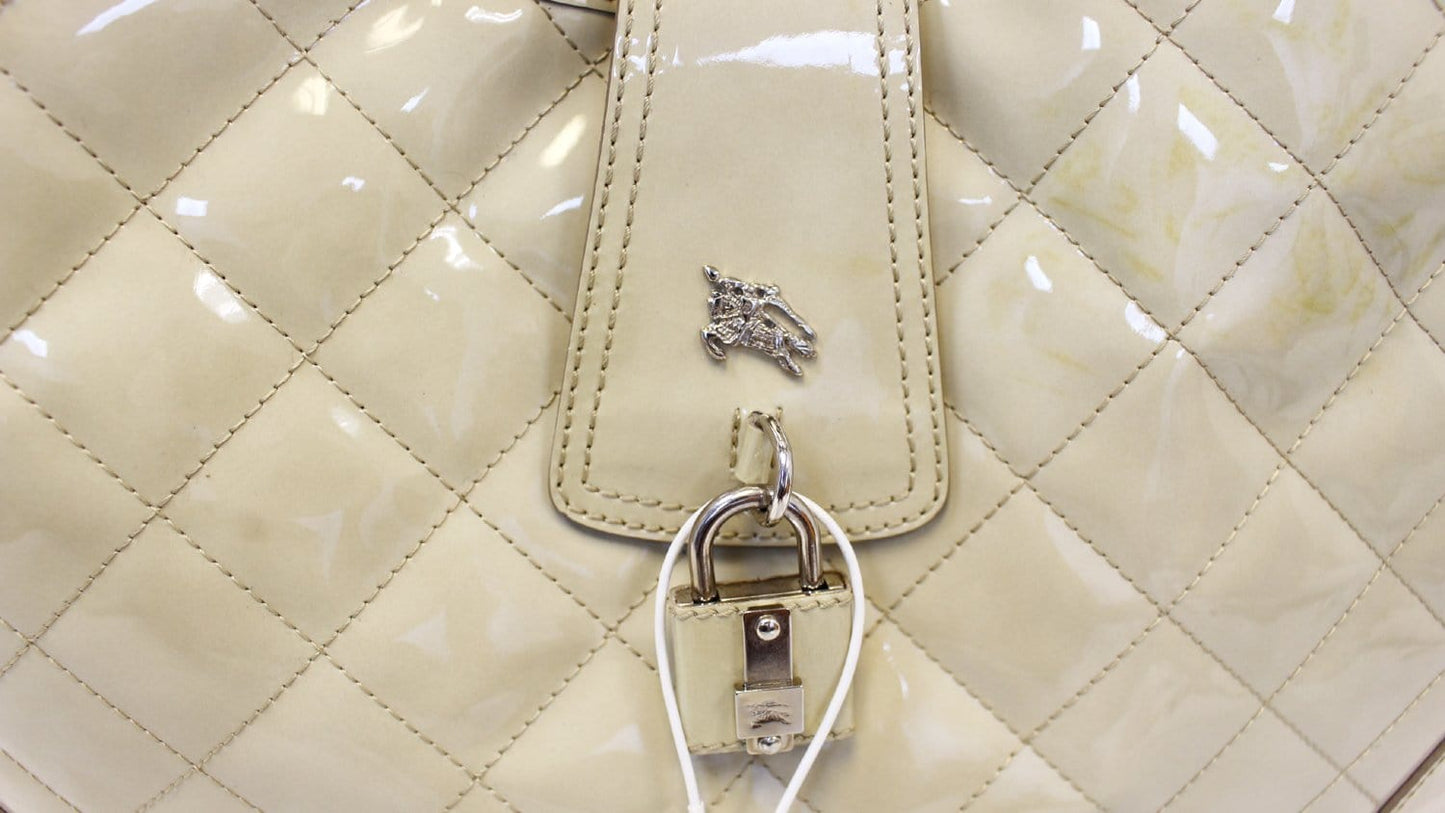 BURBERRY Quilted Patent Leather Brooke Hobo Handbag