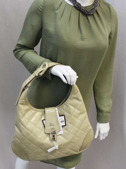 BURBERRY Quilted Patent Leather Brooke Hobo Handbag