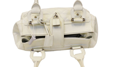 BURBERRY White Quilted Leather Montgomery Satchel Shoulder Bag