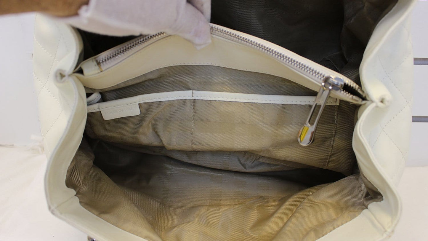 BURBERRY White Quilted Leather Montgomery Satchel Shoulder Bag