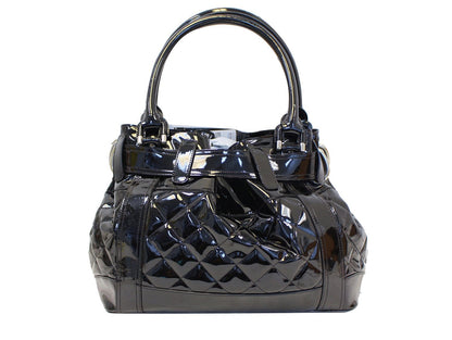 BURBERRY Black Quilted Patent Leather Beaton Tote Bag