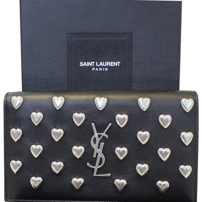 YVES SAINT LAURENT Kate Studded Black Leather Chain Clutch Crossbody Bag