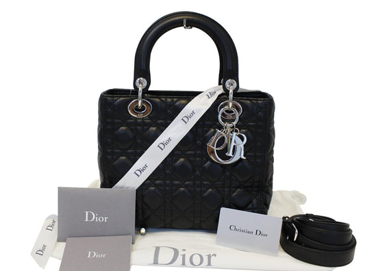 CHRISTIAN DIOR Cannage Quilted Lambskin Leather Lady Dior Medium Bag