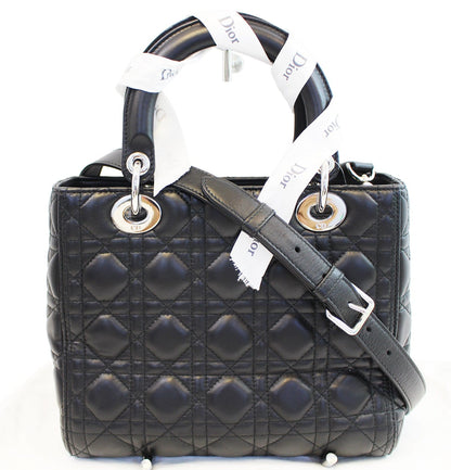 CHRISTIAN DIOR Cannage Quilted Lambskin Leather Lady Dior Medium Bag