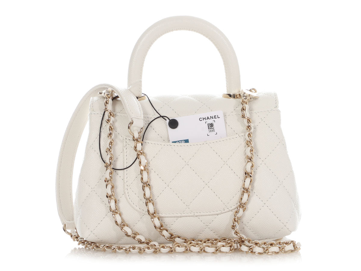 Chanel Extra Mini White Quilted Caviar Coco Handle TPM